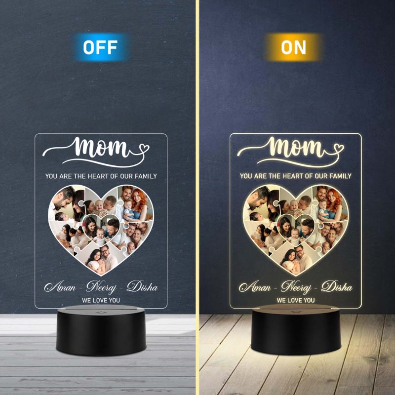 Personalized Mom Photo Collage LED Night Lamp Mother's Day & Birthday Gifts for Mom Heartwarming Home Decor & Gift for Every Occasion Warm White Light